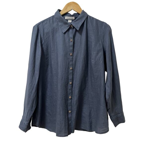 Coldwater Creek Womens 100% Linen Button Up Shirt Size LP Blue Coastal Beachy - Picture 1 of 8
